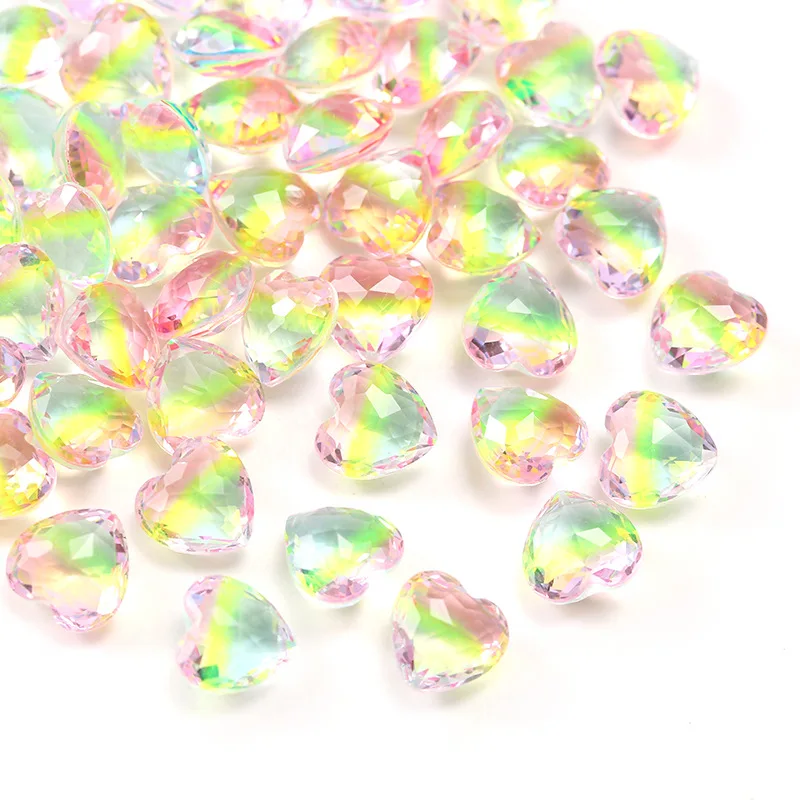100pcs Rainbow Peach Heart Crystals For Nails DIY Design 3D FlashingTourmaline Glass Rhinestone Nail Art Glitter Decorations 1CM