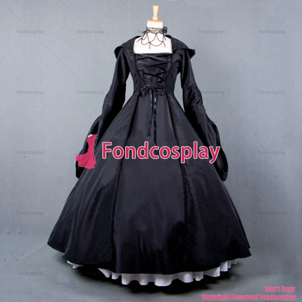Викторианская рококо средневековое платье бальное Готический Черный тафетта