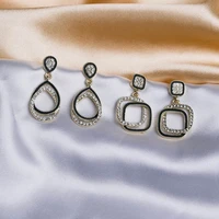 seanxiao fashion double layer water drop square earrings womens wedding engagement earrings womens pendant earrings jewelry