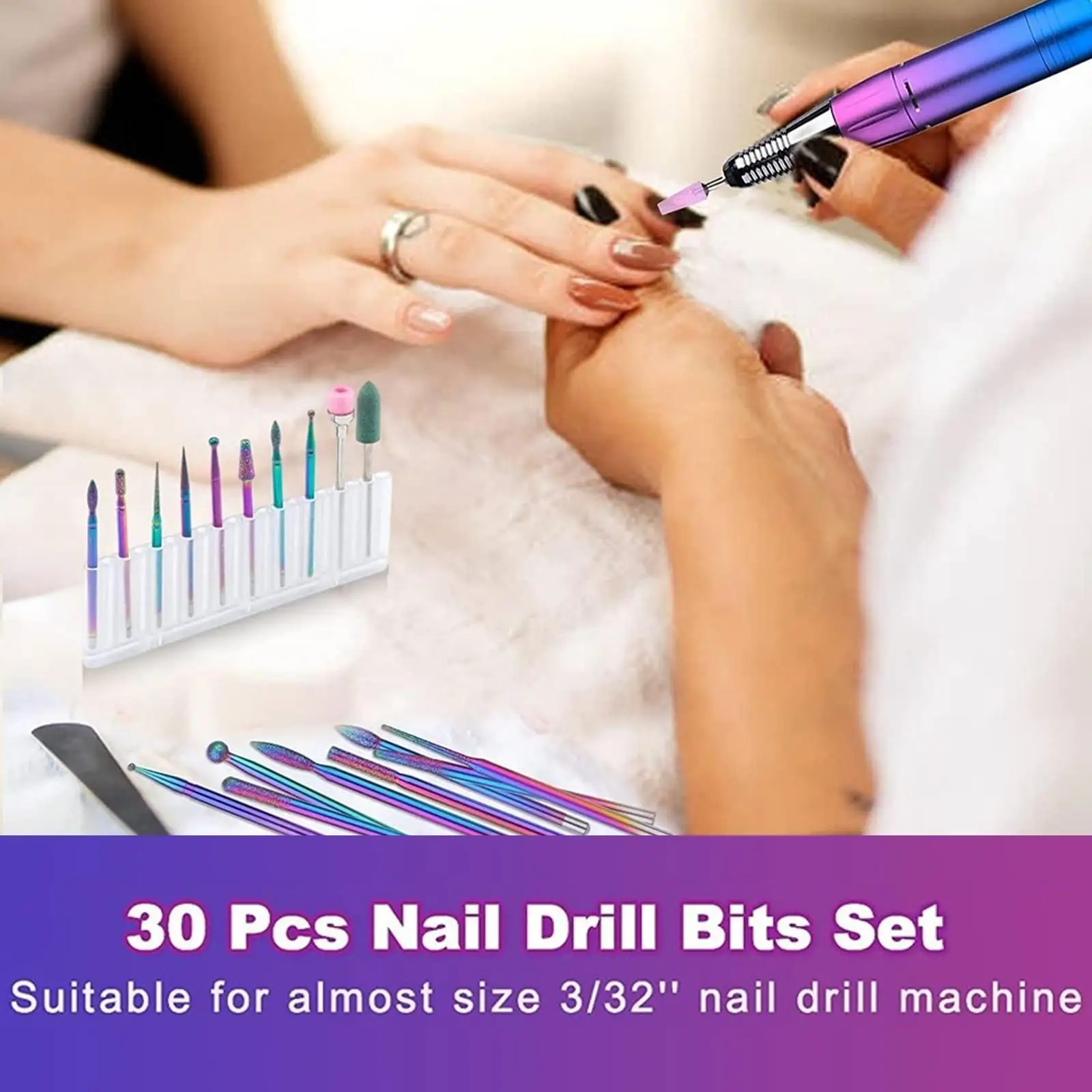

30 Pcs Nail Drill Bits Set Kit With Box 3/32 Ceramic Nail Drill Bit Set Efile Bits Diamond Nail Drill Bits For Nails Cuticle