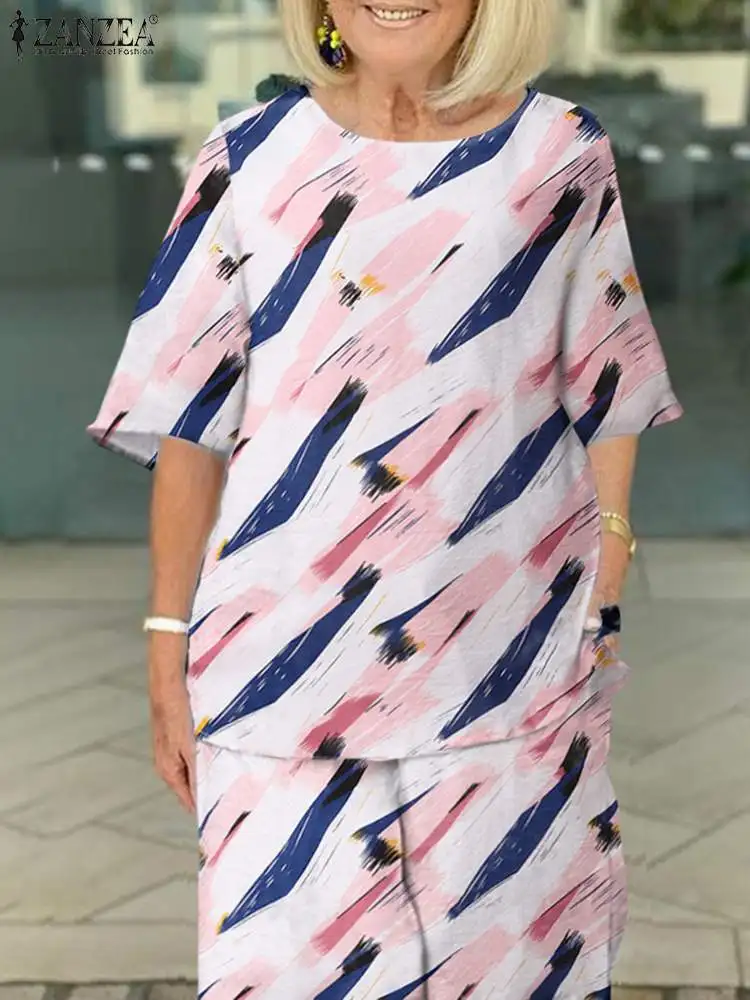 

Summer Printed Pant Sets Women Fashion Urban Tracksuit ZANZEA 2PCS Blouse And Trousers Suits Casual Pants Loose Matching Sets