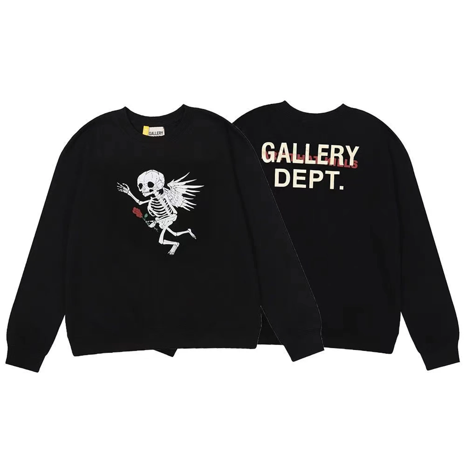 

Winter GARY DEPT Angel Skull Rose Cotton Logo Men's and Women's Round Neck Long Sleeve Oversized Loose Casual Sports Sweater