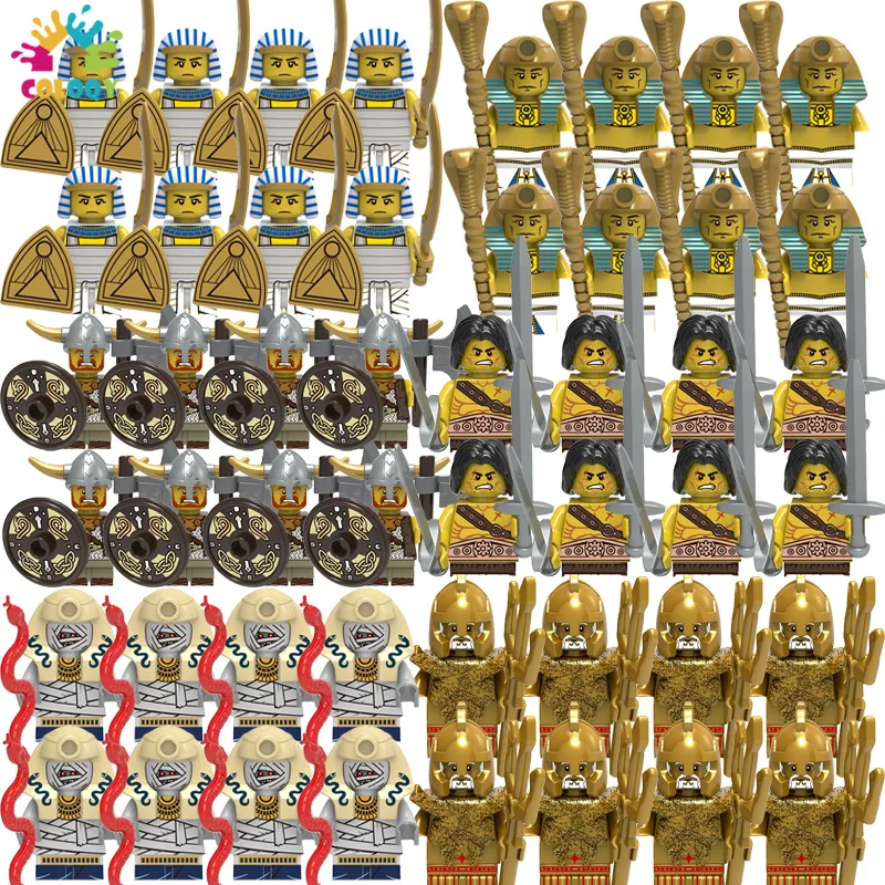 Kids Toys Medieval Warrior Building Blocks Pharaoh Atlantis Egyptian Warrior Soldiers Bricks Toys For Kids Birthday Gifts