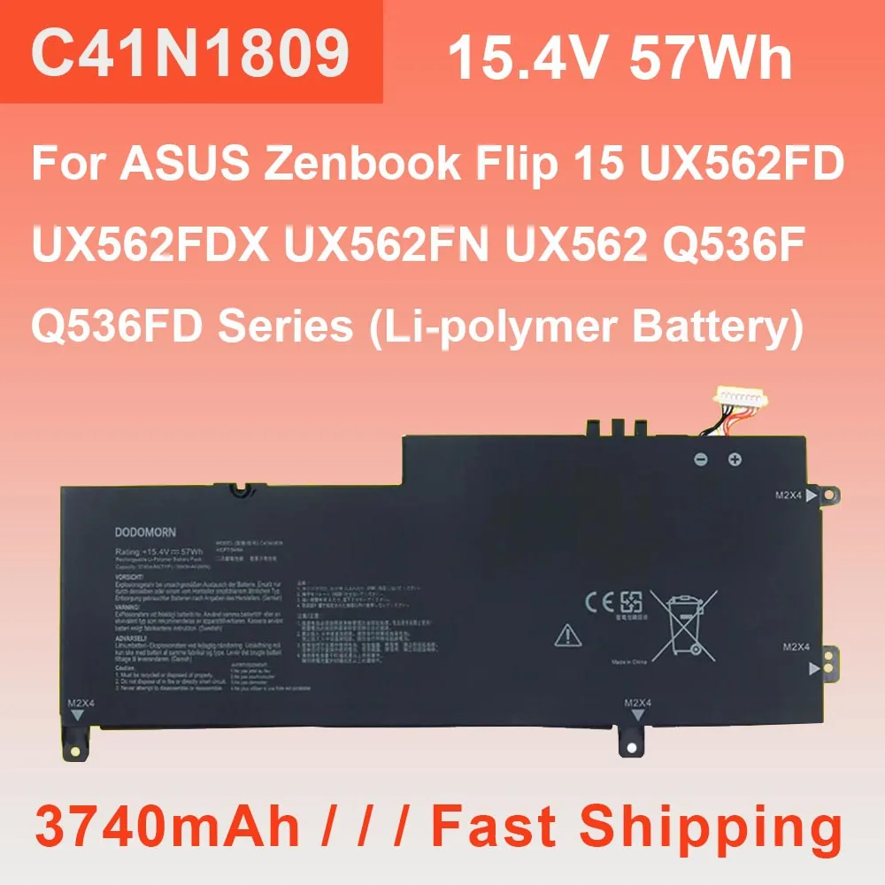 Для ASUS Zenbook Flip 15 UX562FDX UX562FD UX562FN UX562 Q536F Q536FD C41N1809 аккумулятор для ноутбука 4 В 57 Втч 3740