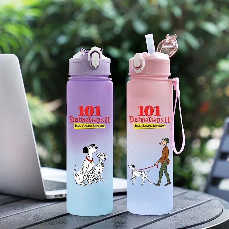 750ML 101 Dalmatians Children's Plastic Straw Water Cup Student Outdoor Leak Proof Bottle Portable Gradient