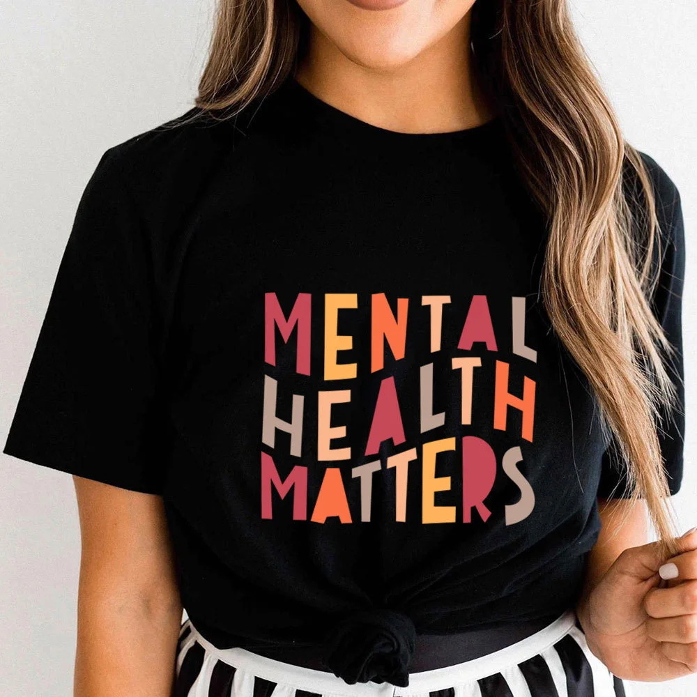 

Motivational mental health matters letter print short sleeve T-shirt