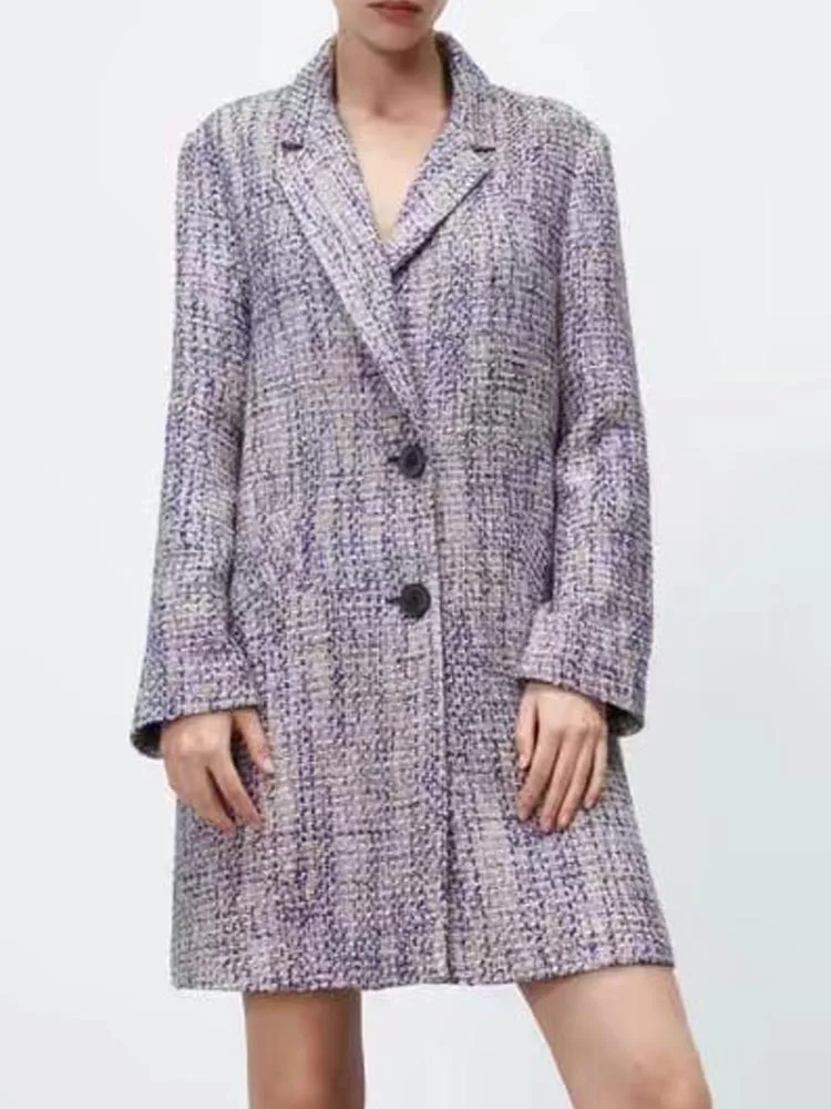 

KUMSVAG 2022 Women Spring Casual Wool & Blends Coats Veins Loose Single Breasted Female Fashion OL Fashion Overcoat Outerwear