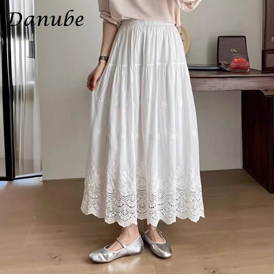 Юбка Женская длинная из хлопка и льна винтажная свободная плиссированная