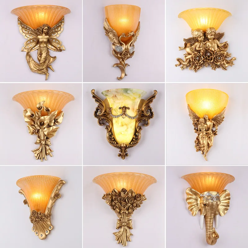 Led Wall Light Living Room Bedroom Angel Elephant Villa Aisle Background Wall European-style Bedside Large Wall Lamp Gold