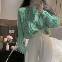 korean winter women sweater half turtleneck lantern sleeve knit pullover loose fashion jumper tops 2022 pull