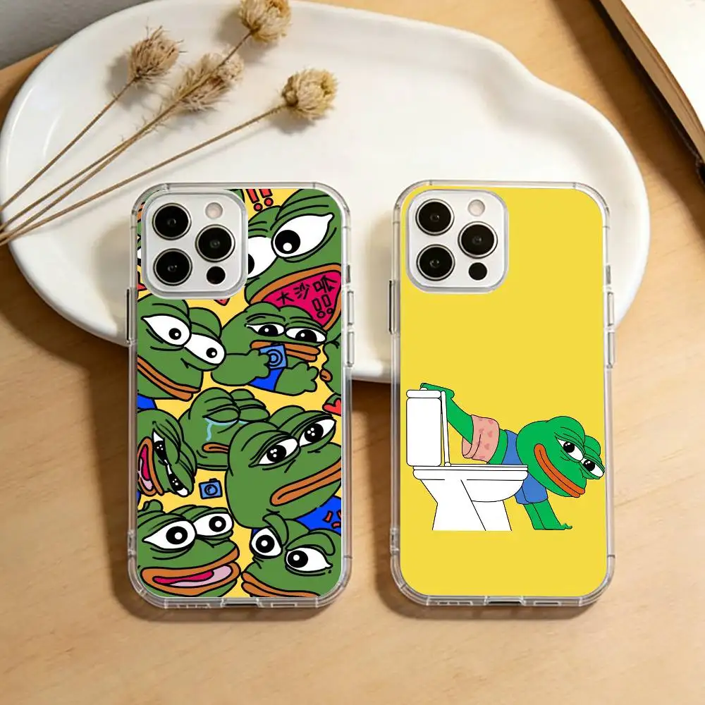Фото Забавный чехол для телефона с грустьюю лягушкой П-Пепе для iPhone 17 16 15 14 13 12 11 Mini Pro Max Plus, прозрачный чехол №1