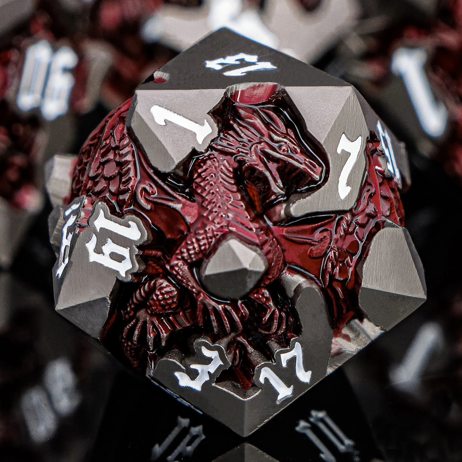 Фото Набор металлических кубиков Dragon DND D6 для настольных ролевых игр D&D, Pathfinder, Black Red RPG, многогранные кубики D20 D&D №2