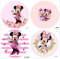 Round Circle Pink Minnie Mouse Backdrop for Girls Newborn Baby Shower 1st Birthday Photography Rond Background Covers
