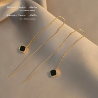 2021 high sense simple black square pendant long earline korean fashion jewelry girls temperament earring accessories for woman