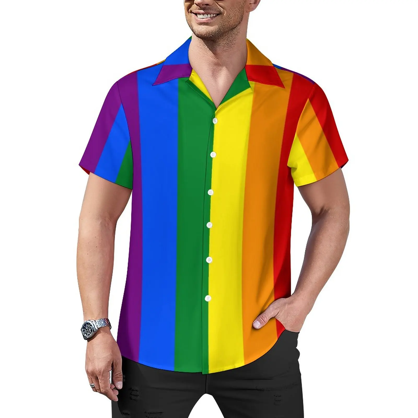 

ЛГБТ Радужная Повседневная рубашка с принтом гордости, Пляжная Свободная рубашка, Гавайские модные блузки с коротким рукавом, индивидуальн...