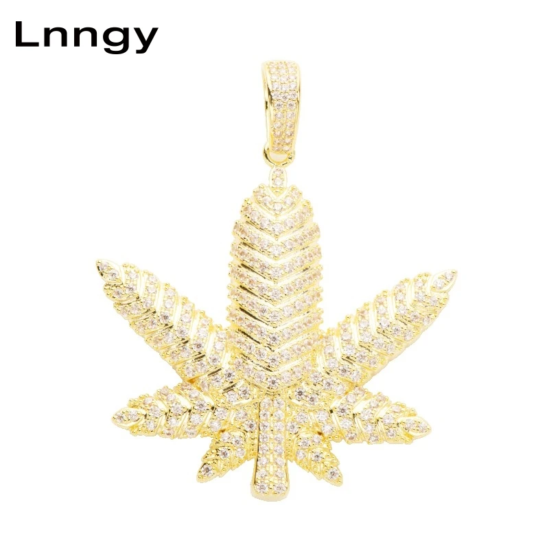 

Lnngy Iced Out Leaf Charm Pendant for Men Women 10K Solid Yellow Gold Punk Hip Hop Lab Grown Cubic Zirconia Fashion Jewelry