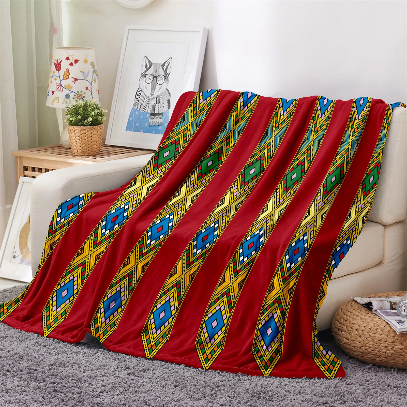 

Africa Ethiopian style of the Red and Gold Nation Luxury Soft Warm Polyester Throw Flannel Blanket for Couch Bed Travel Cover