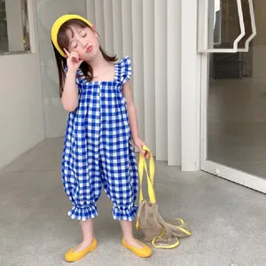 Girls' Plaid Jumpsuit 2022 Summer New Girls' Overalls Korean Version Of The Cropped Pants Baby Flowe in Pakistan