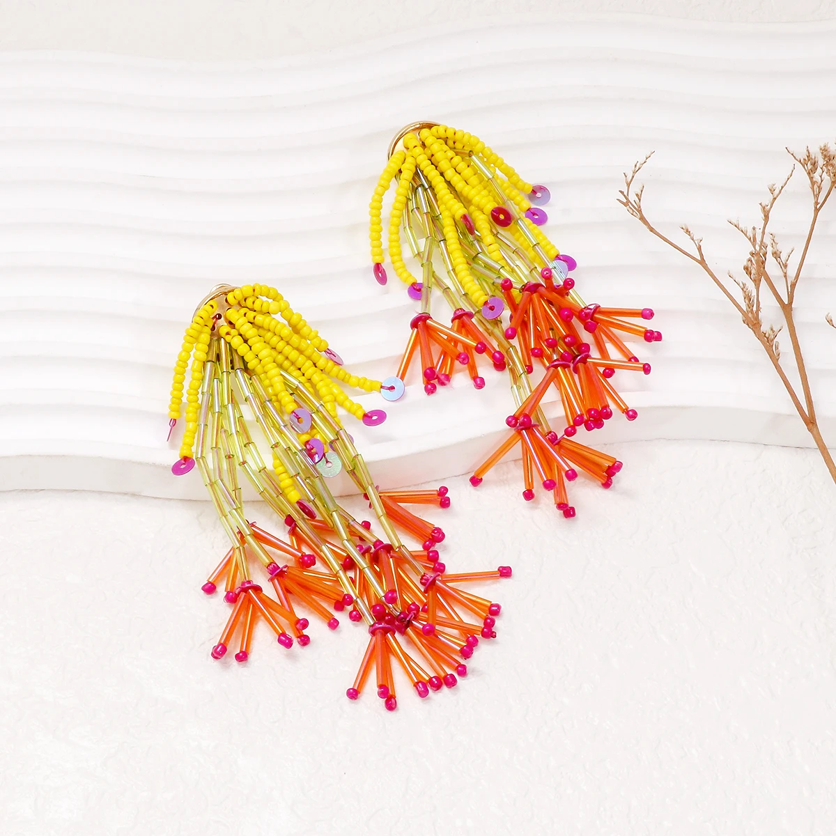 Серьги-Подвески ручной работы богемные винтажные эффектные украшения в