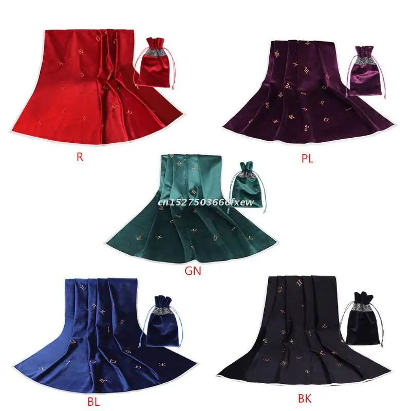 

Tarot Tablecloth with Cards Bag Constellation Embroidered Divination Astrology Velvet Altar Tarot Cloth