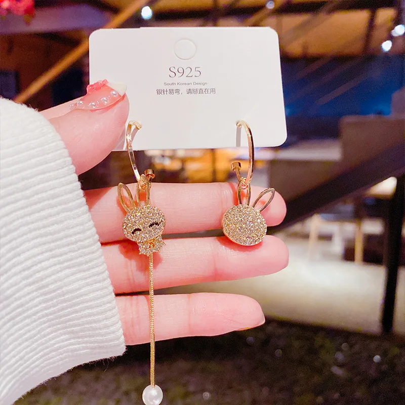

Cute Anime Rabbit Earrings Dangle For Women Cartoon Pendant Earring Crystals Pearls Charm Party Gifts 2022 New Korean Jewelry