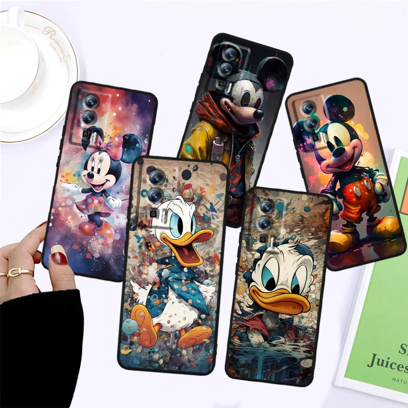 

For Xiaomi Redmi 9A 9C 9AT 10C 9 9T 10 12C 8 12 K60 A1 A2 K50 K40 5G Black Oil Painting Mickey Duck Cute Soft Phone Case