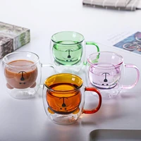 201 300ml double wall glass mug creative cute bear coffee mugs milk juice tea mug cup valentines day child lover christmas gift
