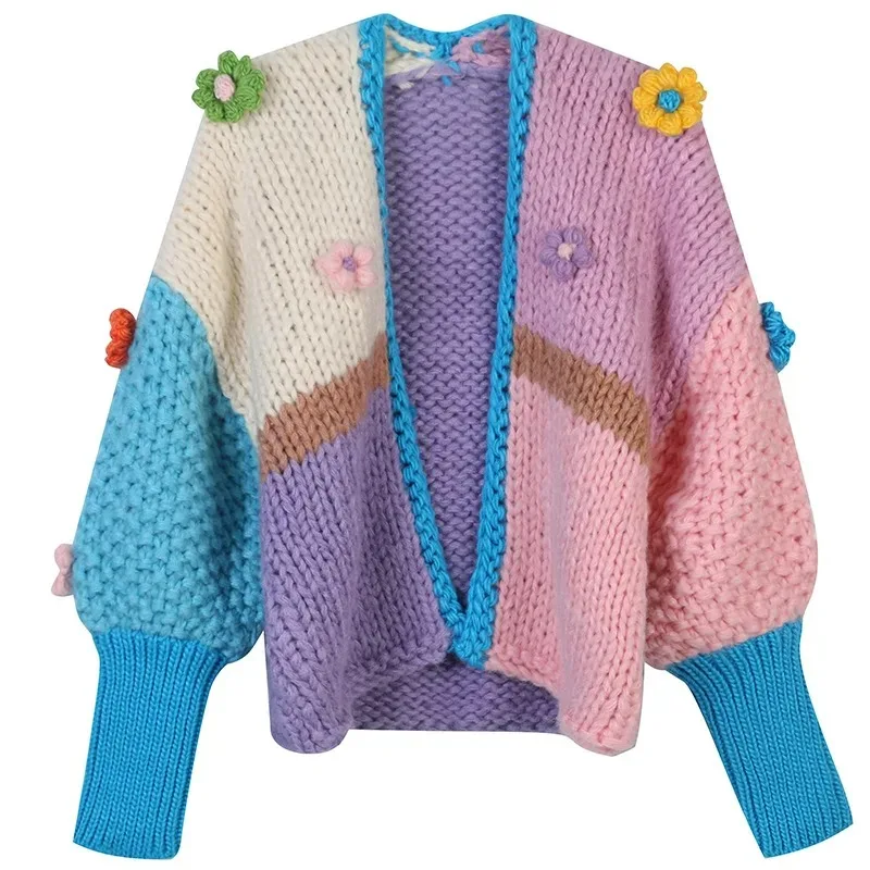 

Женский трикотажный кардиган с цветочным принтом, с рукавами-фонариками