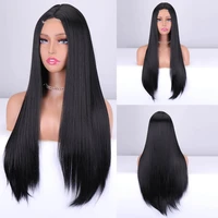 synthetic long straight wig for women 26inch black mixed blonde platinum color middle part cosplay wigs heat resistant fiber
