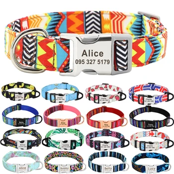 Custom Large Dog Collar Cute Print Personalized Pet Collar Nylon Puppy Dogs ID Collars Engraved Name for Small Medium Large Dog 1