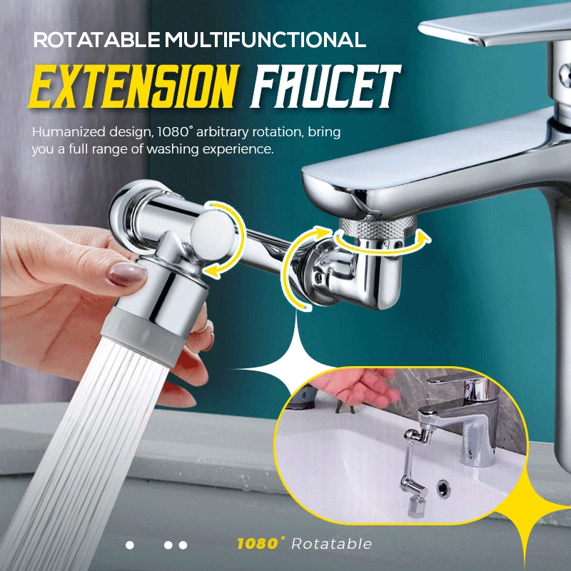 

1080° Large-Angle Rotatable Extension Sprayer Head Universal Bathroom Tap Extend Adapter Aerator 2 Spray Modes Faucet Extender