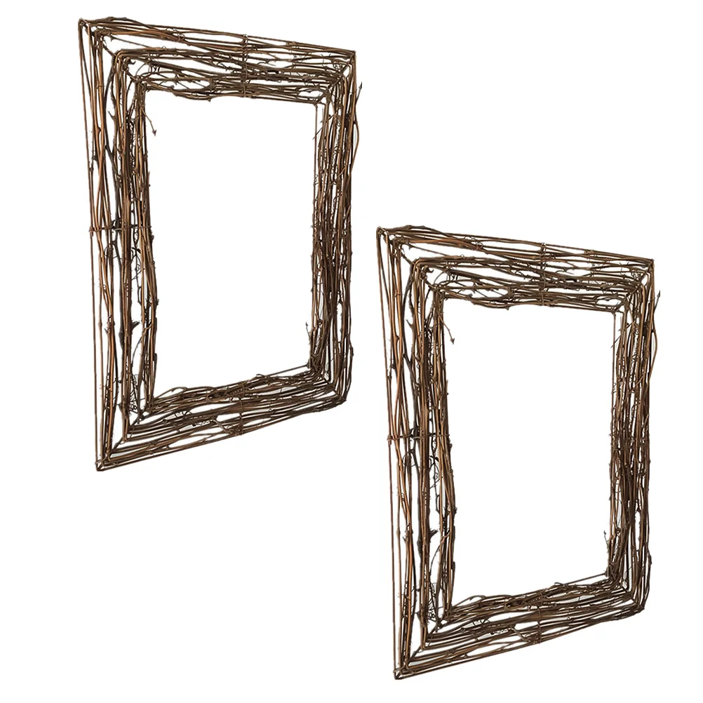 

2pcs Grapevine Wreaths Crafts Square Photo Frame Wicker Wreath Frame Rattan Wreath Form Natural Rattan Wreath Twig Wreath