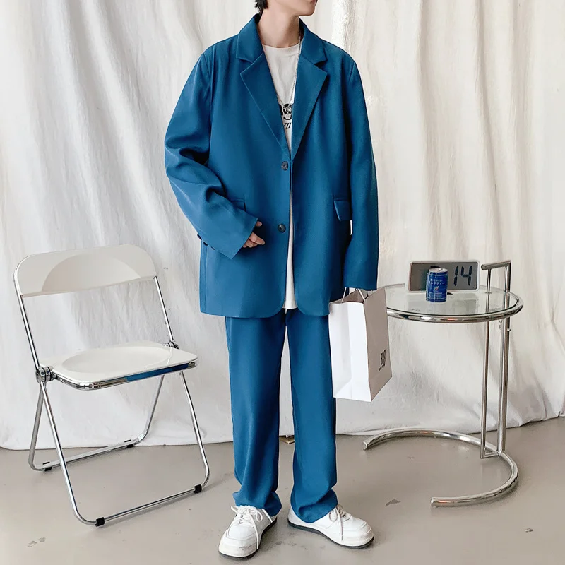 4-color Suit Men Fashion Social Mens Dress Suit Korean Loose Casual Suit Jacket/Pants Two-piece Set Mens Office Formal Set M-3XL