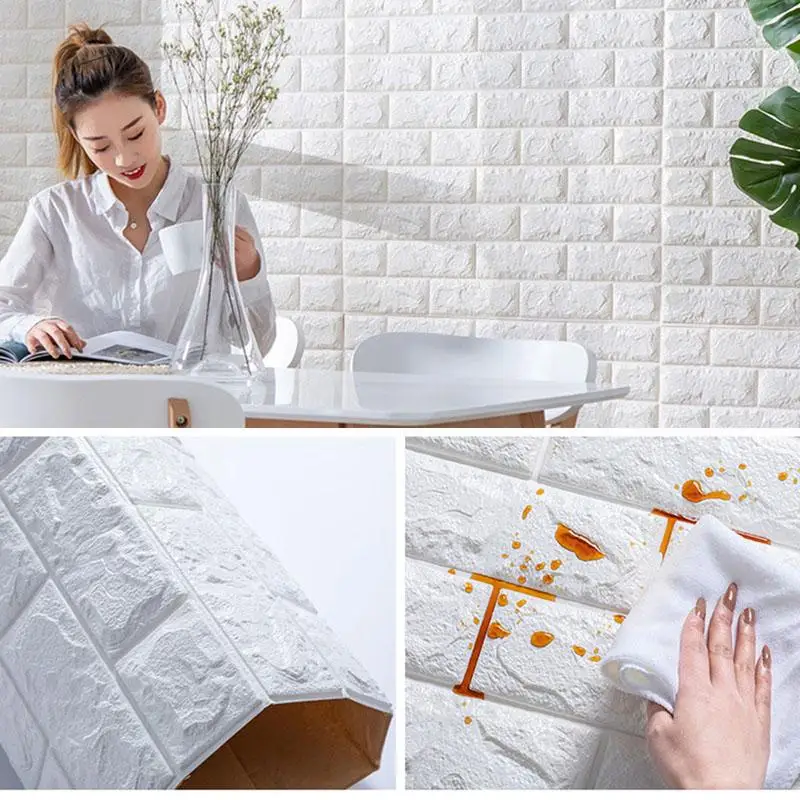 

10pcs 77X70CM 3D DIY Home Decor Brick Wall Stickers Living Room Waterproof Foam Adhesive Sticker Wallpaper Art Made Decals