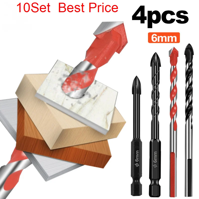 

10Sets Hexagonal Handle Cross Bit Ceramic Tile Drill Extended Ceramic Fried Dough Twist Glass Drilling Drill Overlord Drill Set