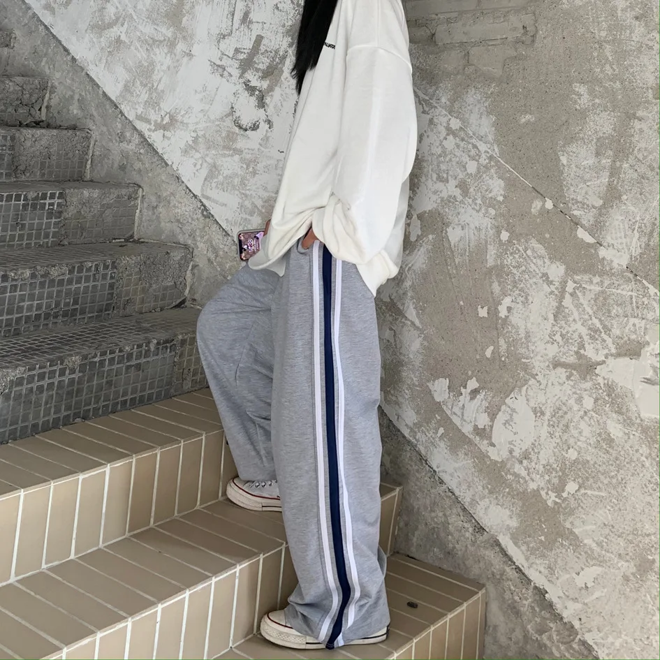 

Женские брюки 2022, летние полосатые брюки с эластичной высокой талией для женщин, Свободные повседневные женские спортивные брюки, корейска...