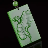 xinjiang hetian jade jade carved lotus brand pendant spinach green pendant sweater chain for men and women