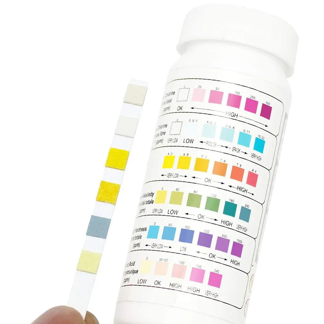 

Fast&easy Test Swimming Pool SPA Test Strips 6in1 Swimming Pool TC/CL/pH/ALK/CYA/TH Test Water Quality Six Indicator