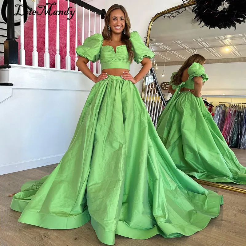 

Luxury Taffeta Two Pieces Evening Dresses Long Sexy High Split Pageant Dress Party For Women With Pocket Formal Vestidos de gala