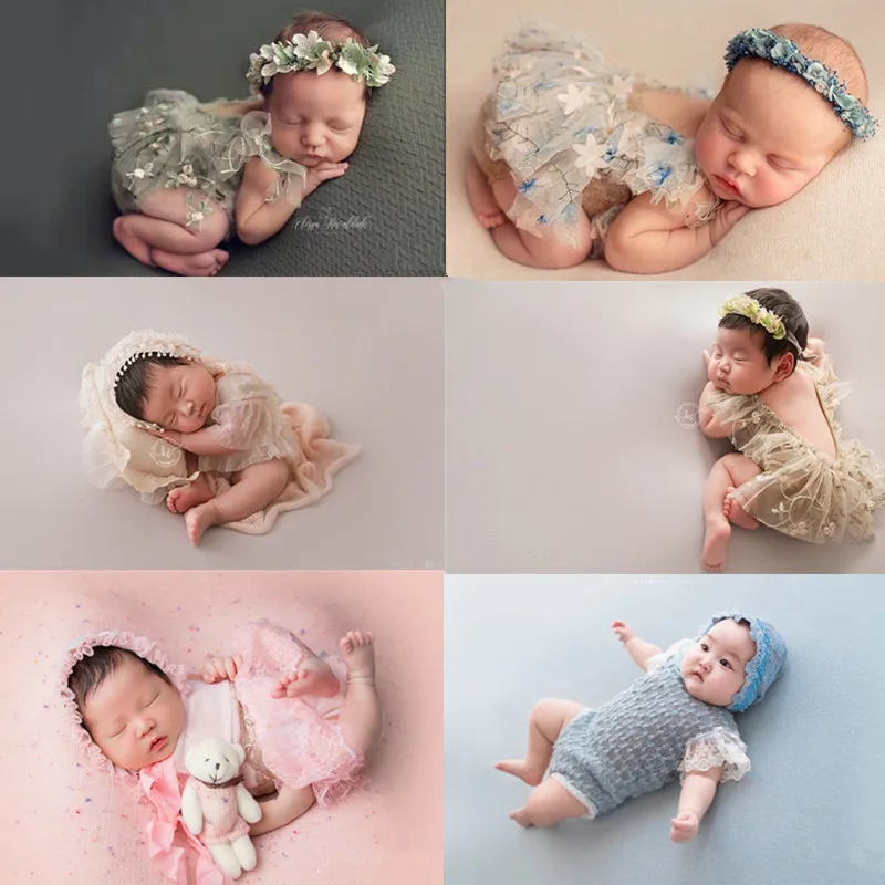 Newborn Photography Costume Studio Props Accessory Female Baby Photograph Lace Cap + Onesie Infant 0-1 Month Photo Costume