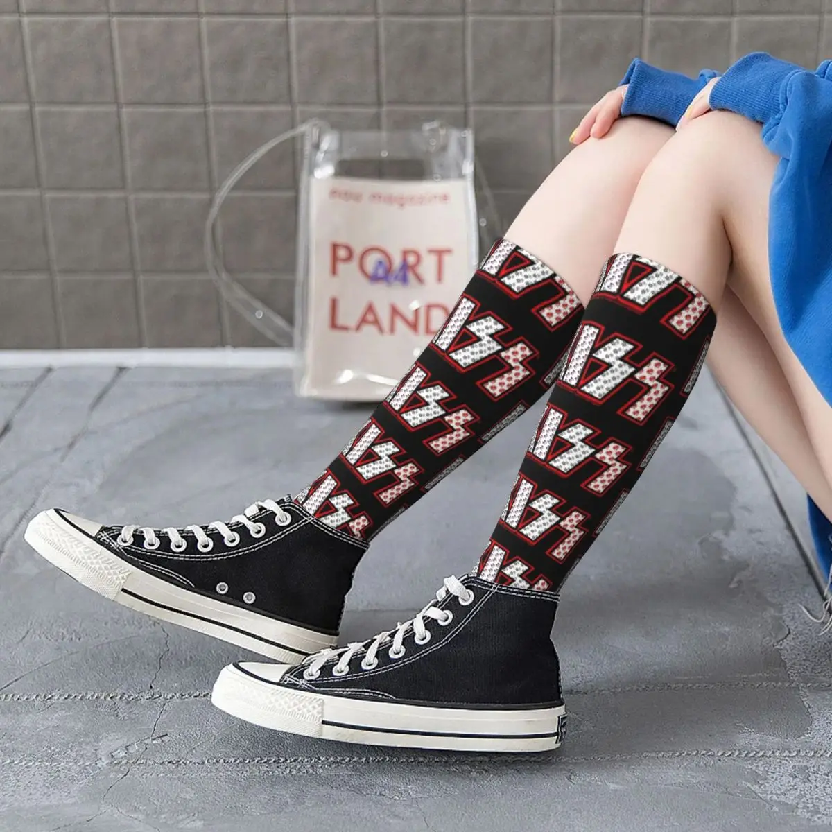 

Kiss Band Member Faces Socks Kiss Logo Durable Urban Mid Stockings Large Chemical Fiber Youth Gym Socks