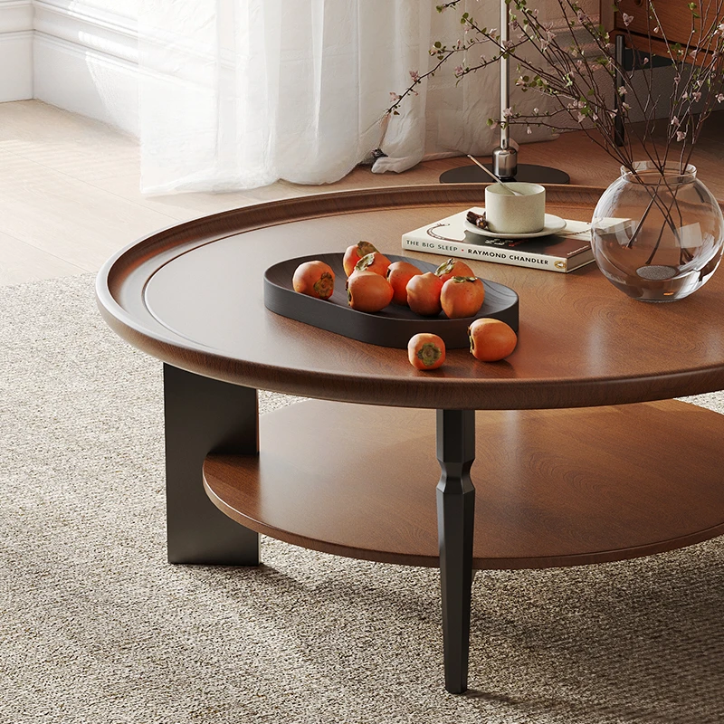 Простой круглый антикварный журнальный столик деревянный дизайн прозрачный пол