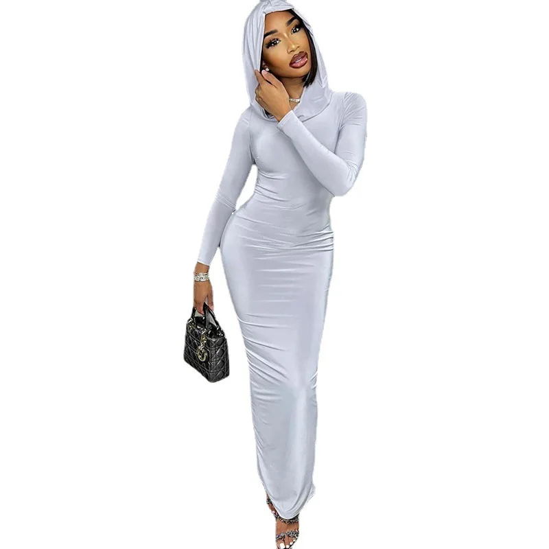 

LEOSD Hooded Solid Women Bodycon Dress Long Sleeve Casual Elegant Party Maxi Dresses for Women Sexy Vintage Dresses