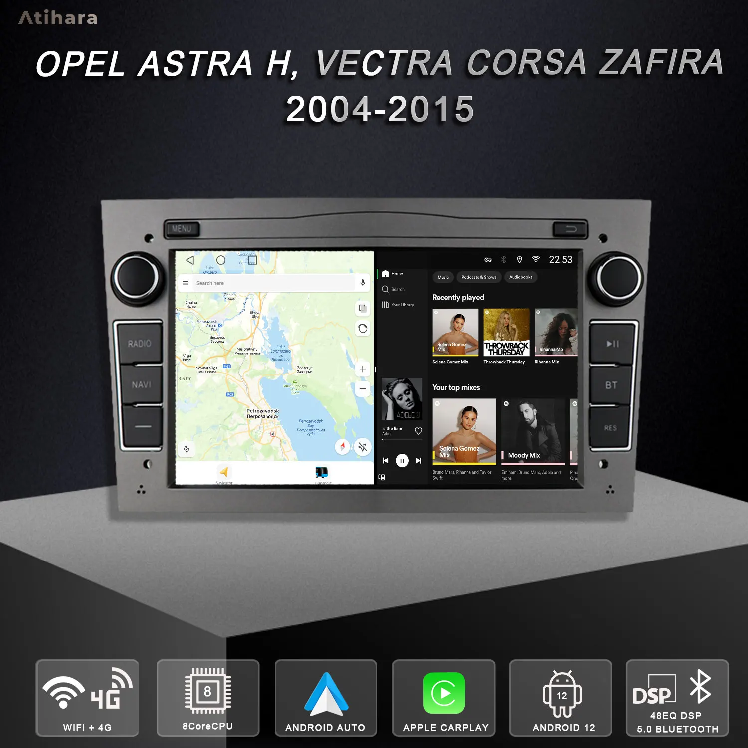 Atihara 7-дюймовый автомобильный мультимедийный плеер для Opel Astra H Vectra Corsa Zafira 2004-2015 4G