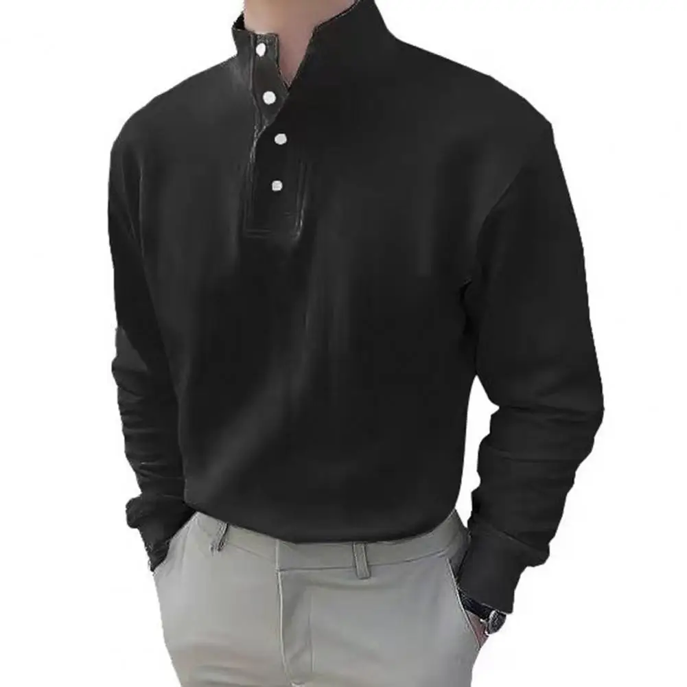 

Men Shirt Solid Color Stand Collar Buttons Casual Summer Top Business Formal Long Sleeve Shirt Men Clothing camisa masculina