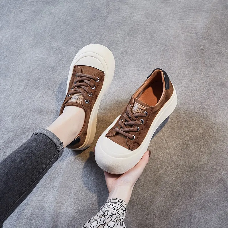 2023 spring new retro platform platform board shoes leather big head ugly cute casual lace-up niche original women's shoes