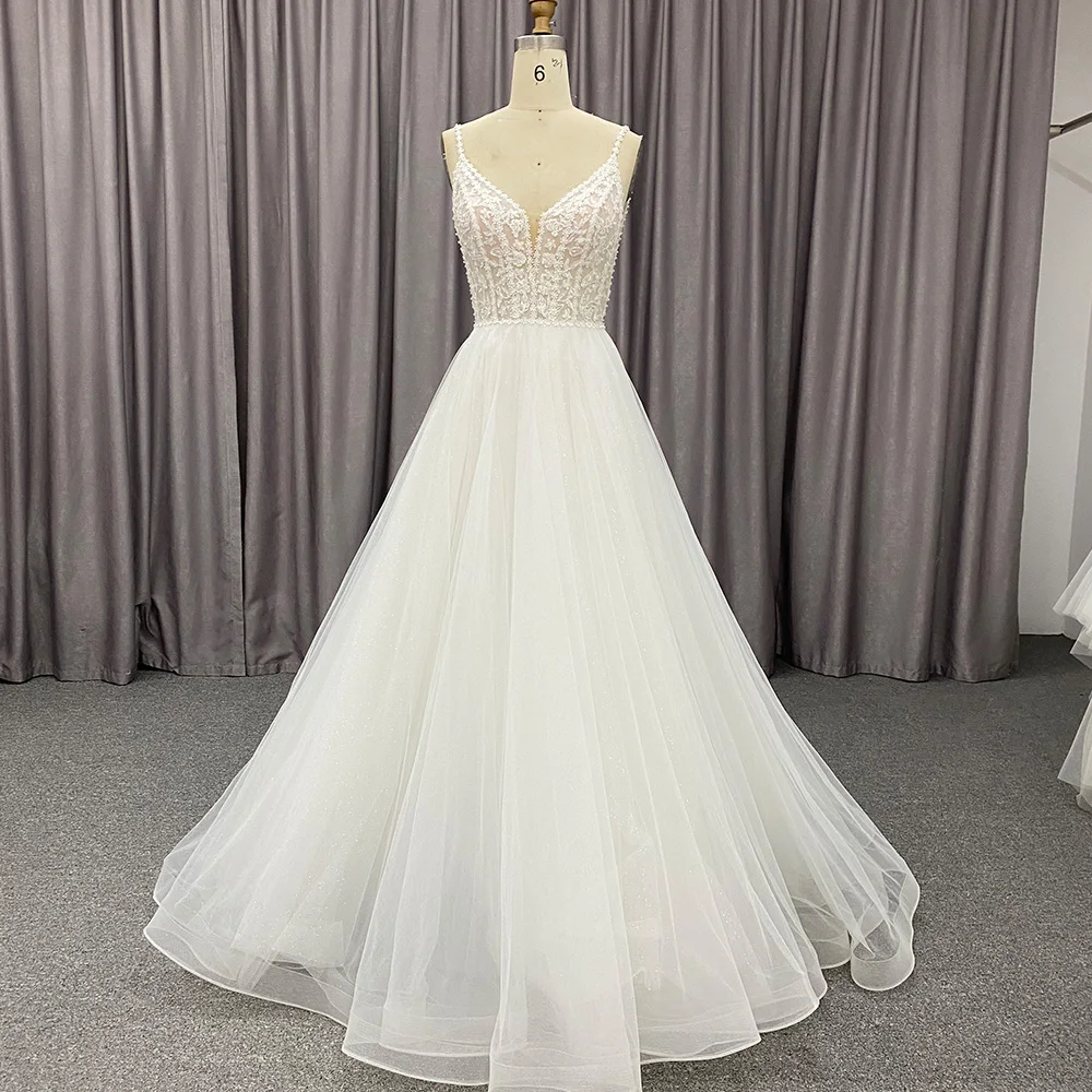 Свадебное платье с V-образным вырезом по индивидуальному заказу мягкий тюль без