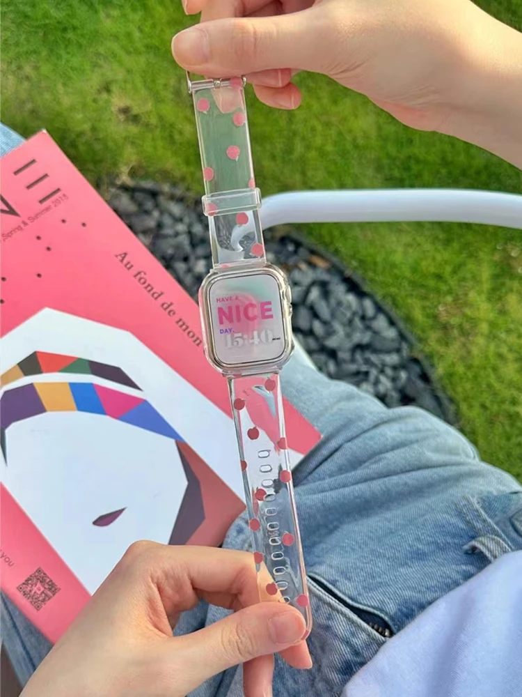 

Summer Cute Fruit Pattern Clear Strap For Apple Watch 45mm 41mm 38mm 40mm 42 44mm Girl Plastic Soft Band For Iwatch 8 7 SE 6 5 4