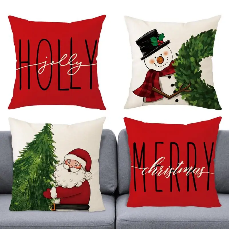 

Christmas Pillow Covers Pillow Covers Set Of 4 Christmas Santa Claus Snowman Pillowcases 18inch Machine Washable Linen Pillow