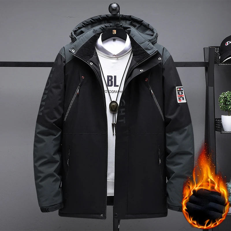 2022 Men's Winter Jacket Hooded Fleece Warm Parka Men Black Plush Coat Male Big Large Size Outerwear 9XL Windbreak Autumn Anorak